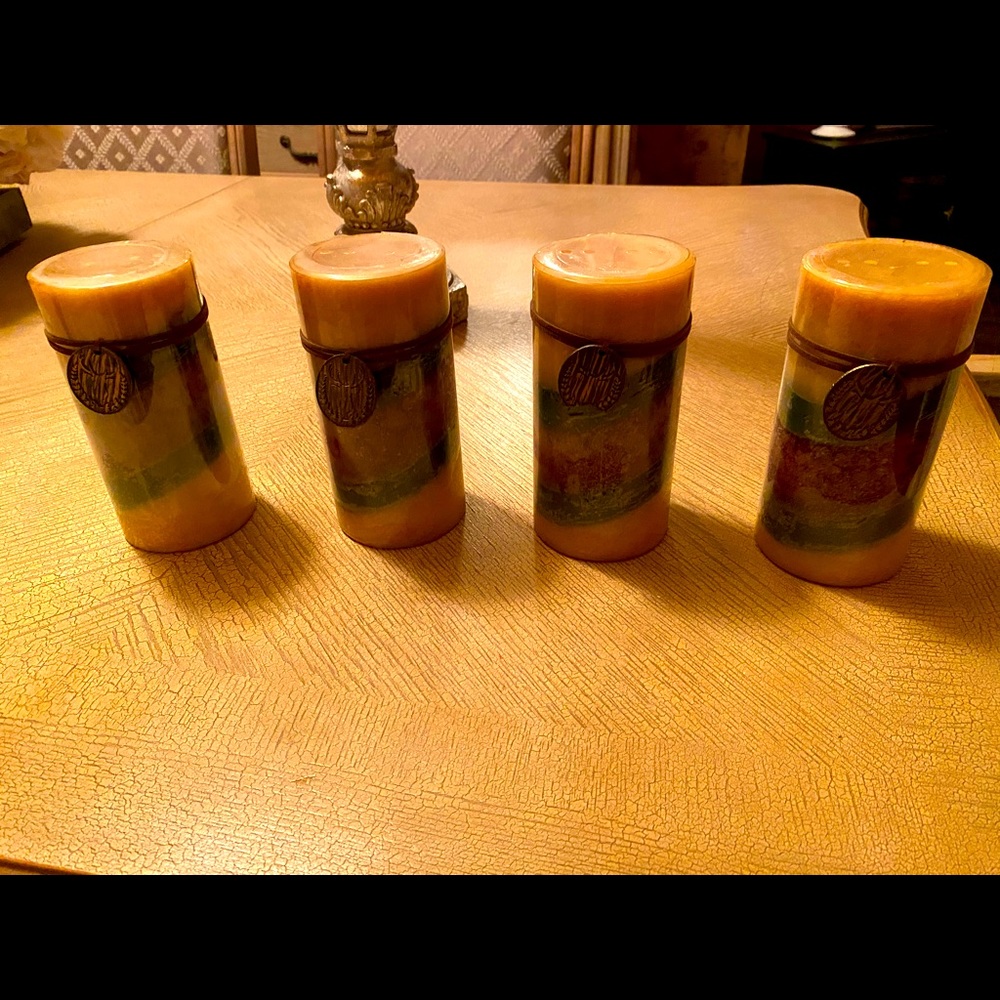 LOT OF 4 PIER 1 DECORATIVE CANDLES NEW STILL WRAP